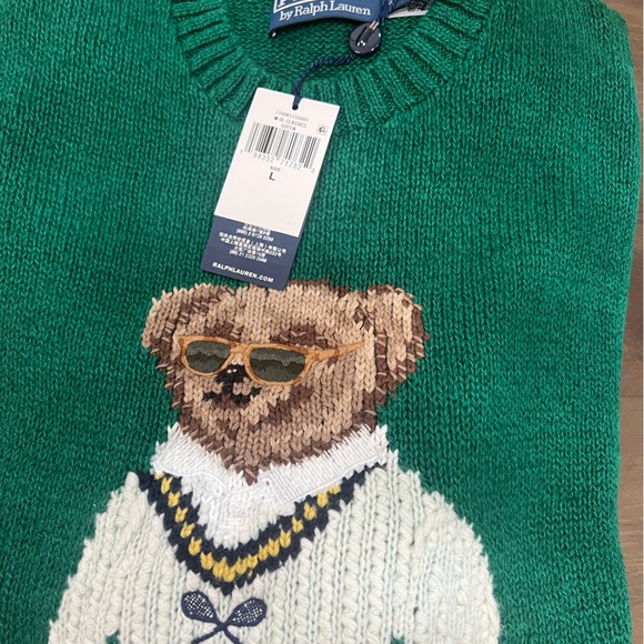 Polo Ralph Lauren Polo Bear Tennis Sweater Men’s Large Green Iconic Knit N - Picture 8 of 11